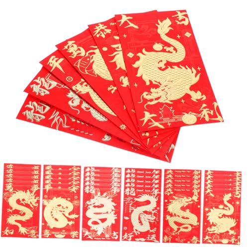 FONDOTIN 36 Piezas Sobres Rojos de Papel para Año Chino Diseño Dragón Grande Papel Grueso y Resistente Paquete de Unidades para Festivales y Bodas para Regalar Dinero y Sorpresas
