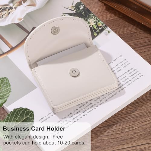 Image of uxcell PU Leather Business Card Case, Business Name Card Holder Wallet with Magnetic Shut Pocket Holder for Women Credit ID Card, White