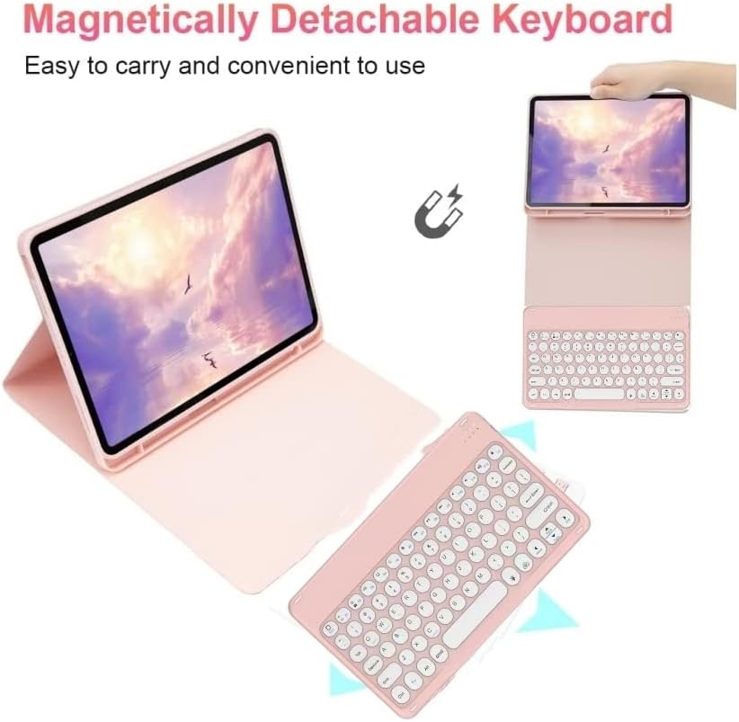 Keyboard Case for Samsung Galaxy Tab A7 Lite 8.7" 2021, Candy Colors Detachable Round Keys Wireless Keyboard (USB C Port) Slim Cover for Model SM-T220 T225 T227 (Ice Blue)