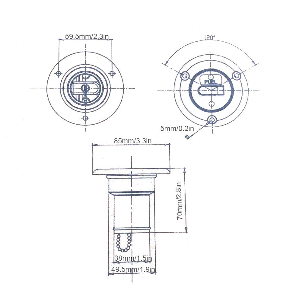 Ingresso acqua Tappo di riempimento ingresso acqua | Tappi di rifornimento del ponte del carburante per RV Marine Coperchio di riempimento in nylon da 38 mm (1,5 pollici) per camion di barche da yac