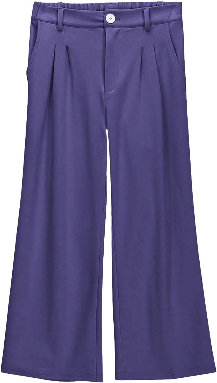 Girls Uniform Pants Wide Leg High Waisted Back to School Suit Pants Straight Stretchy Loose Fit Dress Trousers with