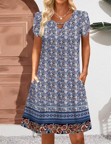 Image of Zeagoo Women's Casual A-Line Dresses with Pockets Summer Floral Tshirt Dress Short Sleeve Mini Dress Flowy Sundresses