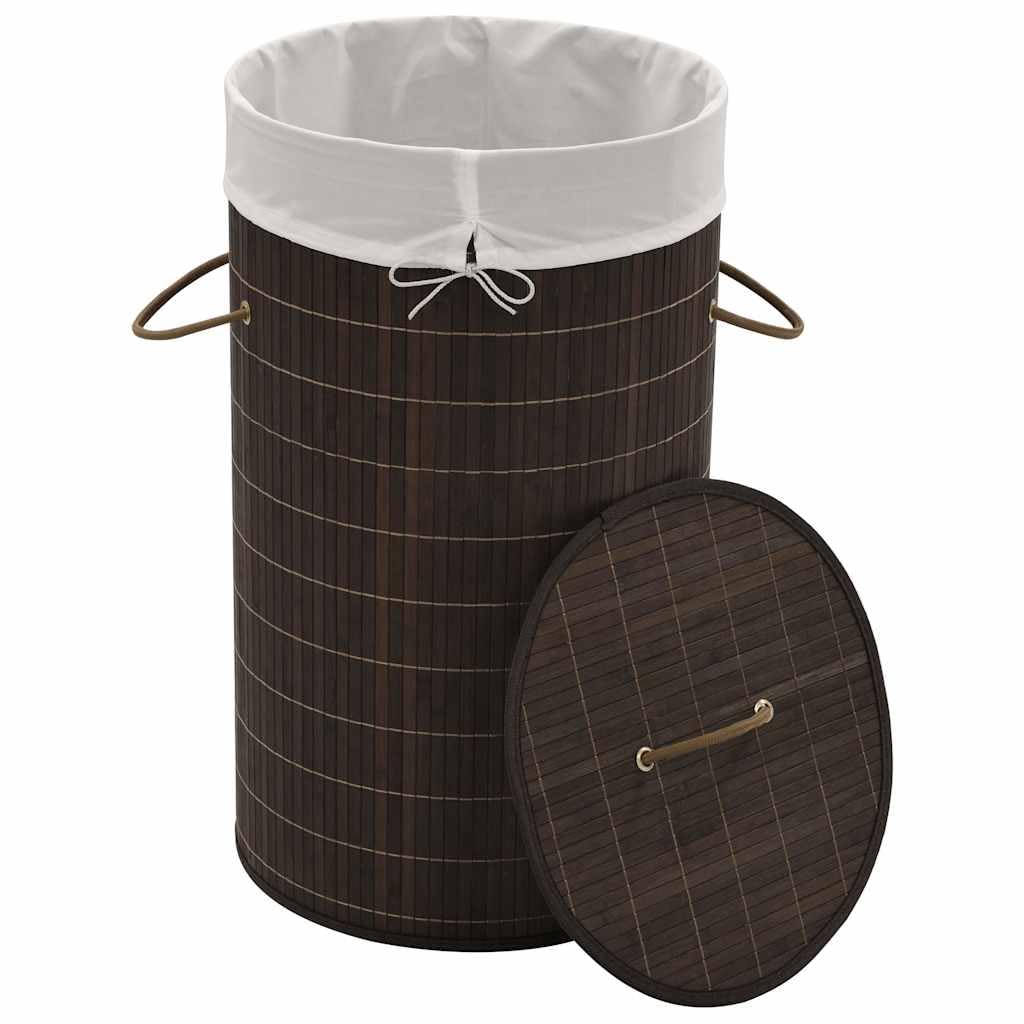 Okrągły ciemny brązowy bambusowy hamper z wyjmowaną wkładką, 35 x 60 cm