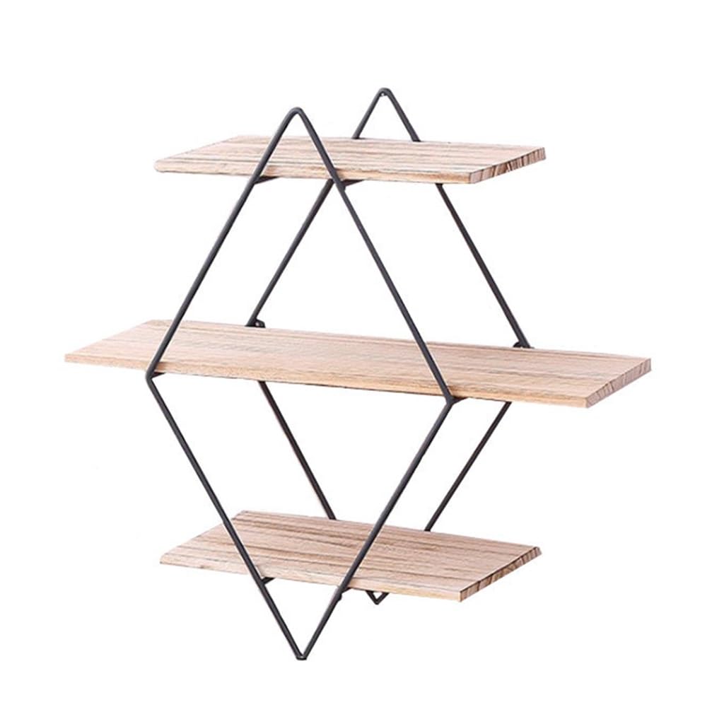Geometric Shape 3 Tier Mounted Floating Shelves, Rustic Wooden Wall Storage Shelves for Bedroom, Living Room, Bathroom, Kitchen, Office, 50*19*50cm, Black