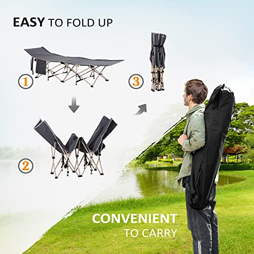 Outsunny Folding Camping Cots For Adults With Carry Bag, Side Pocket, Outdoor Portable Sleeping Bed For Travel Camp Vacation, 330 Lbs. Capacity, Gray #TOP3