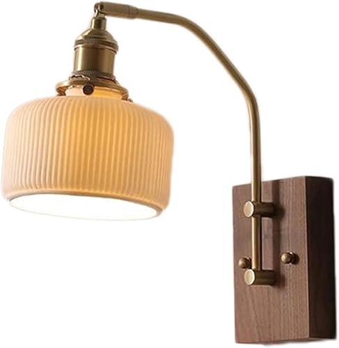 XQ-Gforward Lámpara de pared industrial de nogal rústico montado en la pared de latón vintage lámpara de lectura de cabecera lámpara de iluminación