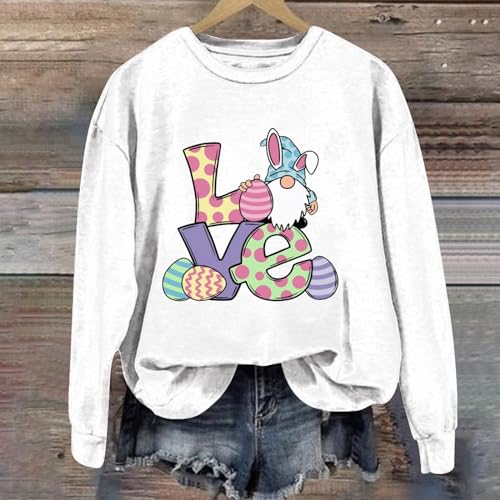 PKDong Moletom feminino de Páscoa fofo com estampa de amor, manga comprida, gola redonda, estampa de