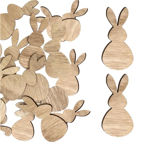 CATZUM 50 pièces lapins en bois décoratifs - Confettis de table en bois pour bricolage, décoration de Pâques, anniversaires et fêtes