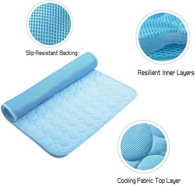 review Pet Summer Cooling Mat & Sleeping Pad for Dogs Cats Breathable, Ice Silk Cooling Mat Pet Self Cooling Blanket for Indoor & Outdoor Car Seats, blue