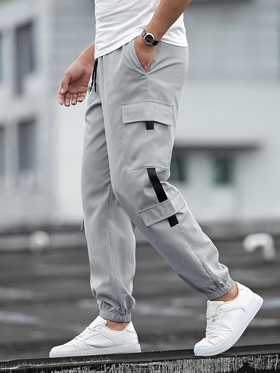 Image of Men's Cargo Polyester Pants for Men || Regular Fit Mid Rise Cargo Joggers Solid Pants (Pack of 2) (PCG 04 Combo)