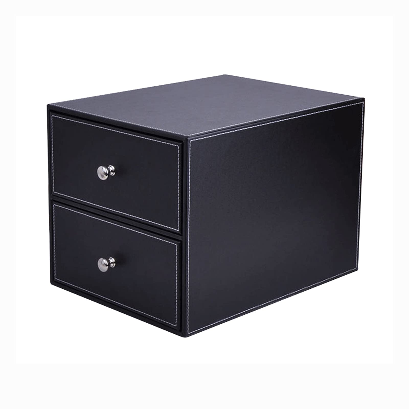 Contenedores de almacenamiento Caja de almacenamiento de tipo cajón de cuero Estuche de almacenamiento de escritorio con mango de metal 2-cajón de oficina caja de almacenamiento de caja de almacenamie