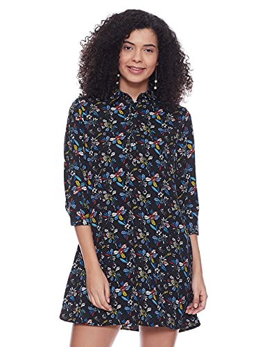 Image of Easybuy Women's Rayon A-Line Below The Knee Casual Dress (SU21AC02LW Black XS)