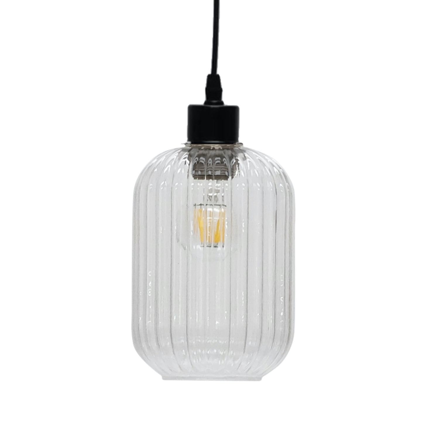 Firstchoicelighting Clear Glass Easy Fit Ceiling Lightshade Or Pendant Shade, Ribbed Glass, Height 18Cm Diameter 14Cm