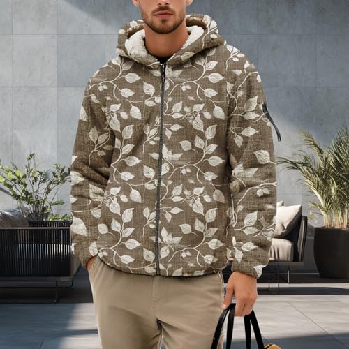 Mens Leopard Print Jackets Zip Up Camo Fleece Lined Winter Coats with Hood Fashion Casual Hoodies Outerwear Y2K3