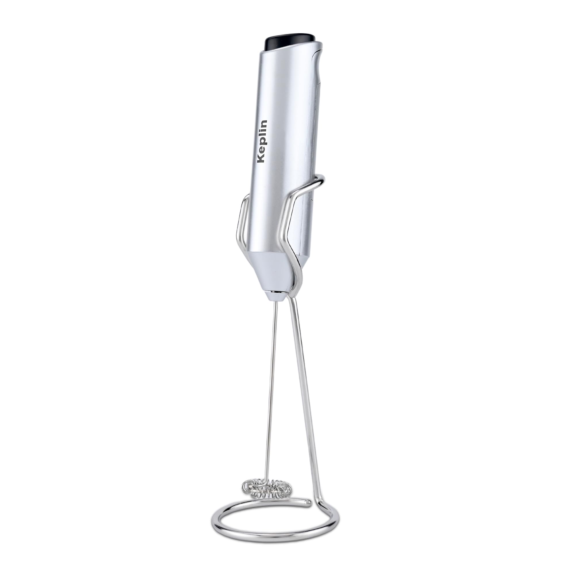 Keplin Handheld Milk Frother - Stainless Steel Electric Whisk - Portable Battery Operated Coffee Stirrer for Lattes, Matcha, Protein Shakes - Ergonomic, Compact, Easy to Clean & Use (Silver)