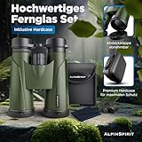 AlpinSpirit© Fernglas 8x42 inkl. Hardcase & Zubehör (Testsieger) – geeignet für Brillenträger...