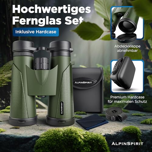 AlpinSpirit© Fernglas 8x42 inkl. Hardcase & Zubehör (Testsieger) – geeignet für Brillenträger...