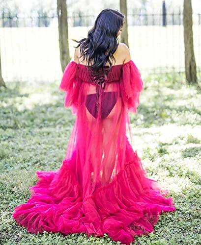 Qqcute Puffy Ruffles Tulle Maternity Photoshoot Dress For Women Champagne Lingerie Sheer Pregnancy Gown For Baby Shower(L-Xl) #TOP6