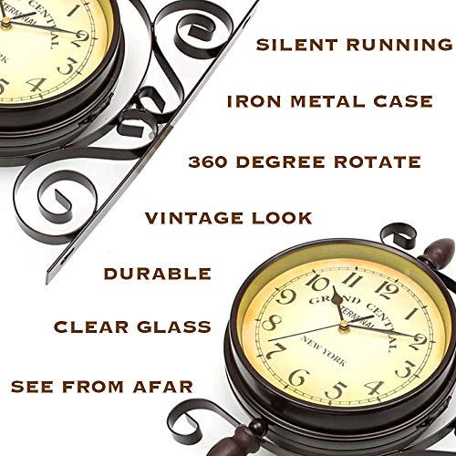 Belmaks Vintage Double Sided Wall Clock Vintage Industrial Wall Clock For Outdoor Decorative Wall Art Antique Decor Wall Office Wall Clock Silent Kitchen Wall Clock 360 Degree Rotate Antique Wall #TOP1