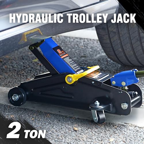 Image of DNA Motoring Low Profile Hydraulic Trolley Service /Floor Jack, 2 Ton (4000 lbs) Capacity, Lifting Range 5.1 inch-13 inch, Blue, TOOLS-00474