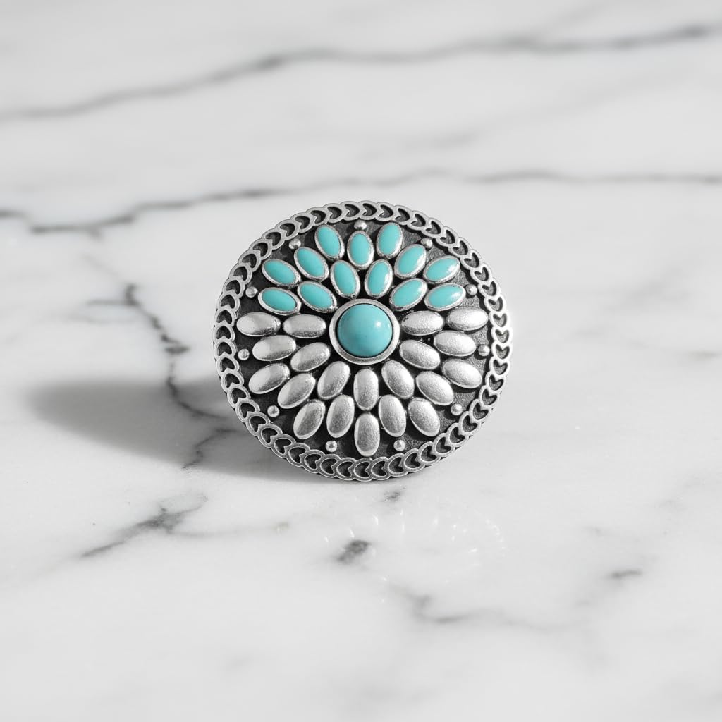 Ring For Women 925 Streling Silver Floral Design Ring With Turquoise Stone And Sky Blue Enamel Fancy Ring For Wedding Party Jewelry