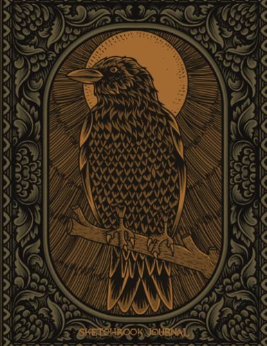 Gothic Sketchbook Journal, lined and blank page notebook, Crow Skull Journal large 120 pages 8.5 x 11 inches