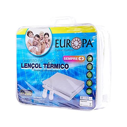 Europa Casa e Conforto Lençol Térmico Queen com Controles Individuais 3 Temperaturas Poliéster 127V, Marfim e Branco