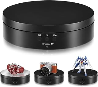 L'QECTED電動回転台 360度小型電動ターンテーブル 回転台 直径13.8CM 耐荷重3kg 方向角度調整可能低騒音電気回転 展示用/フィギュア/撮影用（ブラック 13.8cm）