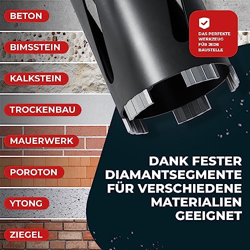 Fortura® Kernbohrer/Bohrkrone Ø32-162mm / 200mm Länge/SDS Plus/Dosenbohrer/Diamantbohrkrone/Bohrkrone Steckdose/Kernlochbohrer/Diamant(Ø82x200mm)