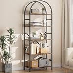 Shintenchi Bibliothèque, Arched Bibliothèque 5 Bibliothèque Tier, Étagère Tall pour CDs/Livres, Maison Bureau Étagère Organisateur, Étangs de livres modernes pour chambre / salle de séjour, Rustic Brown