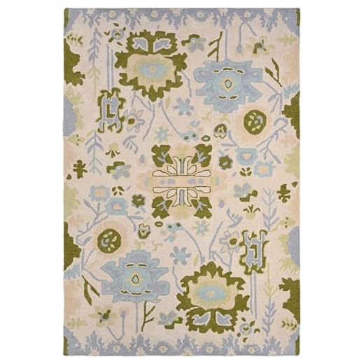 Handmade Oushak Wool Area Rug | Floral and Botanical Patterns in Soft Blue and Green | Luxurious Thick Pile for Living Room, Bedroom & Dining Room Decor (Blue & Green, 8' x 11')