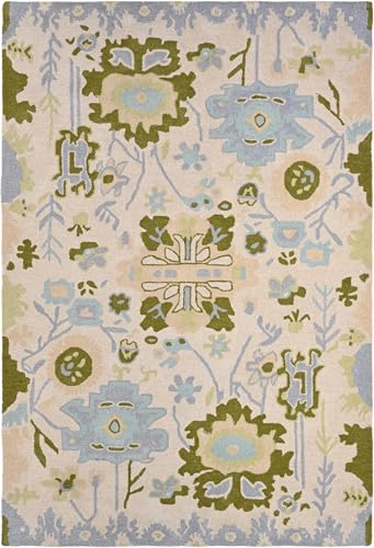 Tapete Oushak de Lana Hecho a Mano Azul y Verde 9' x 12'