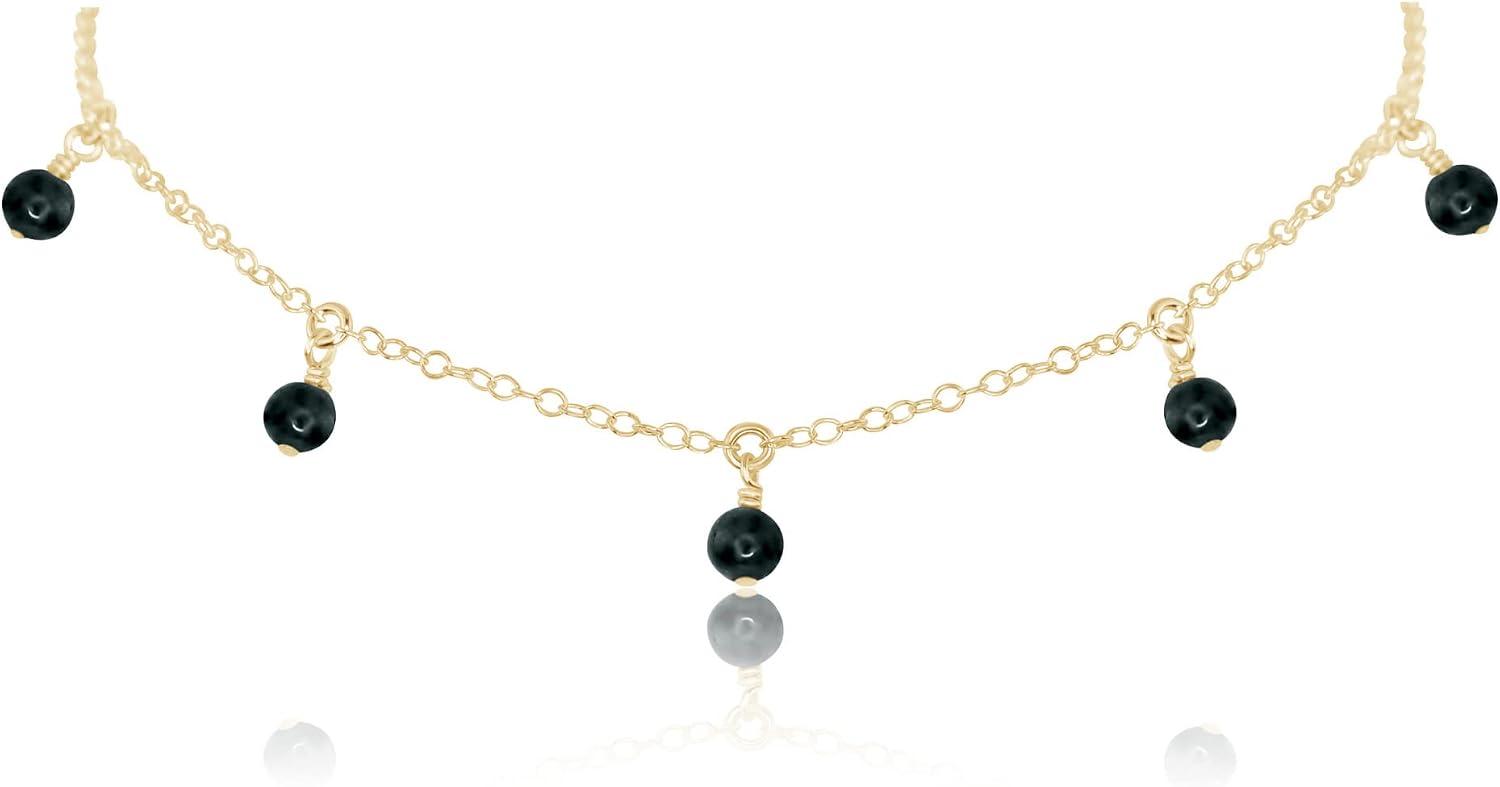 Luna Tide Black Tourmaline Bead Drop Choker in 14k Gold Fill