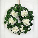 22' White Hydrangea Wreath for Front Door Decor – All-Season Faux Greenery Wreath for Spring, Easter, Wedding & Farmhouse Style Home Décor