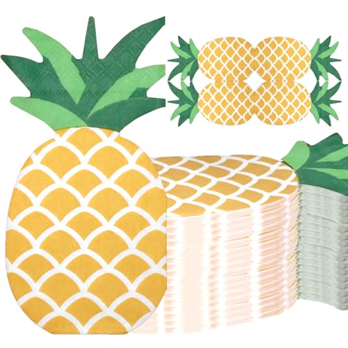 50 Pcs Pineapple Napkins 13 X 7.16 Inches Summer Tropical Luau Party Napkins Pineapple Party Decorations Disposable 2 Ply Pineapple Pattern Napkins for Tropical Hawaiian Themed Party Supplies