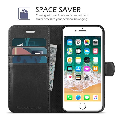 Tucch Iphone 6S Case, Iphone 6 Wallet Case, Premium Pu Leather Flip Folio Card Slot, Stand Holder, Magnetic Closure, [Tpu Shockproof Interior Protective Case] Compatible With Iphone 6S/6, Black #TOP2