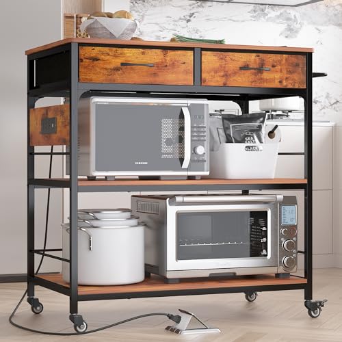 NAIYUFA Kitchen Island with Storage,Rolling Kitchen Island Cart with Power Outlet,Industrial Kitchen Island on Wheels,Kitchen Cart for Home