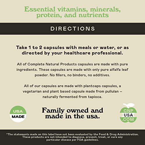 Complete Natural Products 15007 Pure Alfalfa Leaf - 100 Capsules - 630Mg Of Pure Dried Organic Alfalfa Leaf Powder In Veggie Capsules thumb #4
