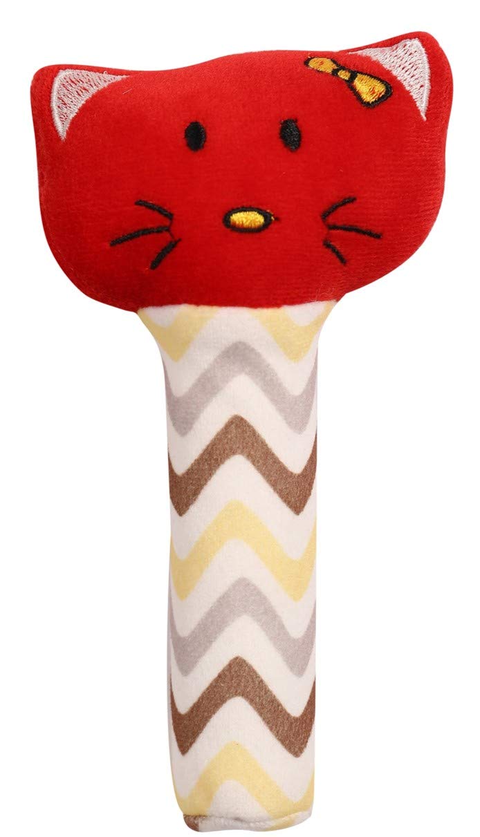 CUBS & HUGS Soft Toys for Babies Squeeze Handle for Squeaky Sound Face Rattle Girls Toys and Boys Toys (Red)