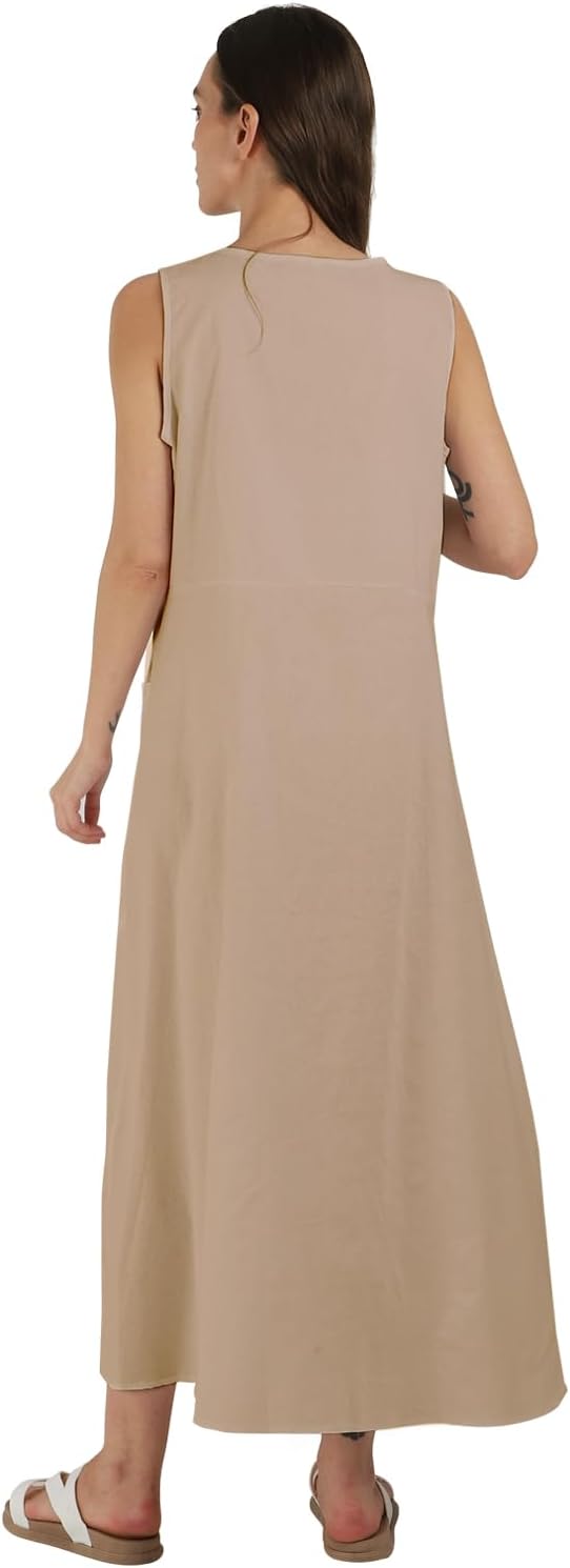 yoeasy Women's Cotton Linen Casual Loose Pockets Long Dress Plain Sleeveless Tank Dress - Image 4