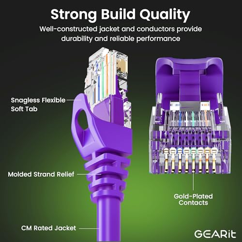 GEARit 100-Pack Cat6 Patch Cable 3 Feet Cat 6 Ethernet Cable Snagless Flexible Soft Tab - Premium Series - Purple by GEARit - Image 2