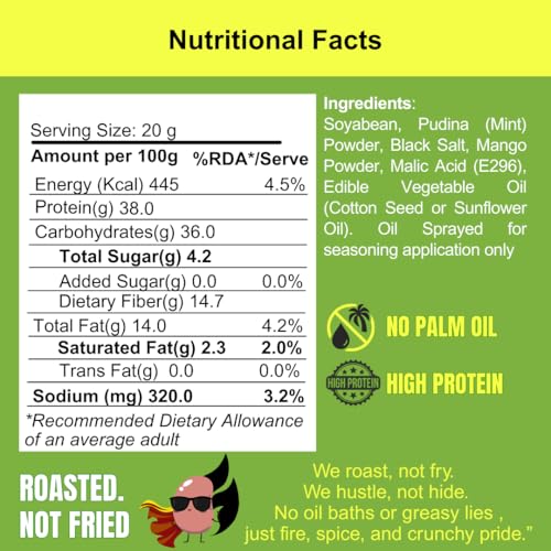 Image of Kravings Roasted Soyabean Protein Snack | 38g Natural Protein per Pack | Roasted Not Fried | Crunchy, Tasty & Delicious | Healthy Protein Rich Snack | Salted & Nimbu Pudina Flavor (Pack of 2, 200g Each)
