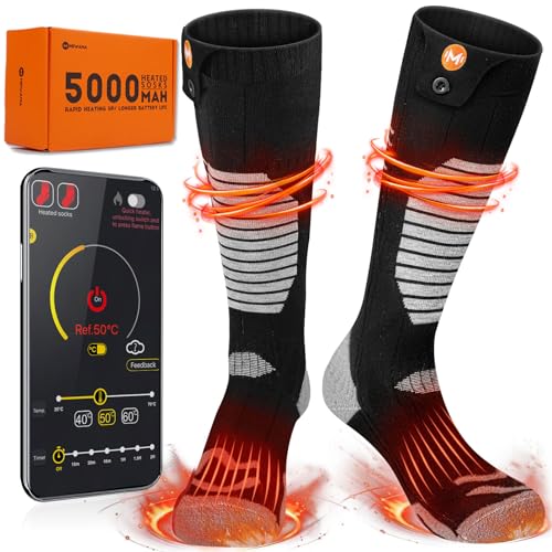 Heated Socks - MewaMaA APP Controlled Rechargeable Electric Socks for Men and Women - Foot Warmer for Hiking, Biking, Camping, Skiing, Hunting, Outdoor Work