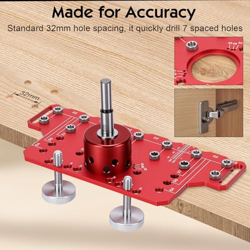 Bohrschablone für Regalstifte, Regalstiftvorrichtung Aluminiumlegierung Schrankbeschläge Schablone Bohrführung mit 5mm 6.25mm Bohrlehre für Holzbearbeitung, Standard-Lochabstand 32mm (Kurz)