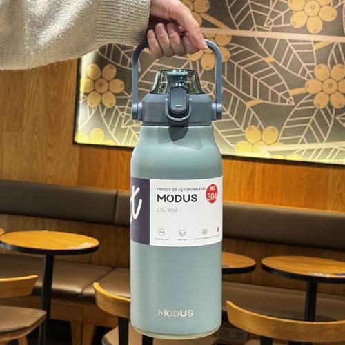 Garrafa Térmica Aço Inoxidável 1700ML Isolada a Vácuo Grande Capacidade Com Canudo (1700ML Verde)