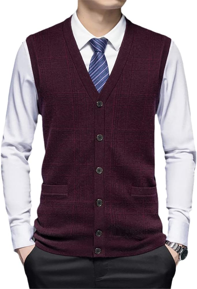 メンズ カーディガン V ネック ルーズ 厚手 ウール セーター 秋と冬 ニット ベスト