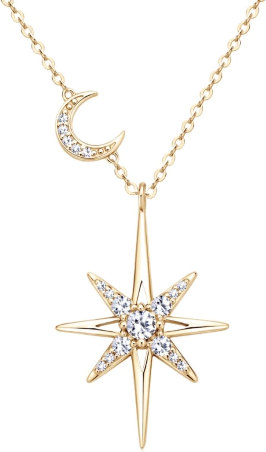 Accessories Stars & Moon Moissanite Necklace for Women Round Cut D Color Lab Created Diamond Pendant Necklaces Perfect Daily Wear Parties Wedding