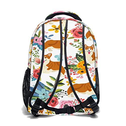Cute Welsh Corgi Dog Backpack - Funny Puppy Backpacks for Kids Lovely Dogs with Spring Flowers Design Bookbag Travel Laptop Daypack School Book Bag for Girls Boys Teens4