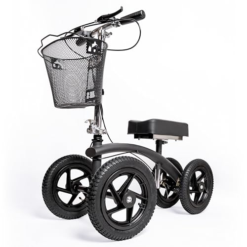 BodyMed All-Terrain Knee Walker, Steerable for Foot Injuries - Heavy-Duty, Adjustable Scooter with Dual Brakes & Metal Basket - Better Alternative to Crutches for Leg Recovery