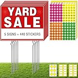 5-Pack Yard Sale Signs with Metal Stakes & 440 Price Stickers - Large 17x13' Double Sided Garage Sale Sign Kit, Complete Supplies with Weatherproof Directional Arrows